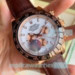 Best Buy Knockoff Rolex Daytona Rose Gold & Black Bezel Brown Leather Strap Watch